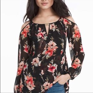 EUC White House Black Market Cold Shoulder Blouse